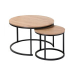 Lot de 2 tables basses gigognes rondes en bois beige