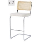 Lot de 2 tabourets de bar metal cannage industriels blanc Lot de 2 tabourets de bar metal cannage industriels blanc