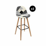 Lot de 2 tabourets de bar patchwork gris