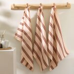Lot de 3 ou 6 torchons lin et coton � rayures seignosse - �cru