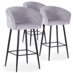 Lot de 3 chaises de bar bobby velours argent