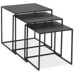 Lot de 3 tables basses gigognes carrées noir et piétement en métal noir pietra Lot de 3 tables basses gigognes carrées noir et piétement en métal noir pietra