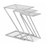 Lot de 3 tables basses gigognes mtal et verre transparent
