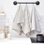 Lot de 3 torchons coton today essential carreaux, dune beige