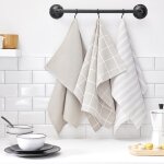 Lot de 3 torchons coton today essential carreaux ray�, dune beige
