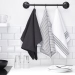 Lot de 3 torchons coton today essential carreaux ray�, fusain gris anthracite, blanc