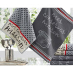 Lot de 3 torchons jacquard motif conserves - gris