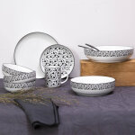 Lot de 4 assiettes creuses cramique black flowers