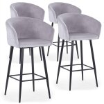 Lot de 4 chaises de bar bobby velours argent