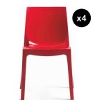Lot de 4 chaises design rouge laque lady