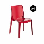 Lot de 4 chaises design rouge transparent lady