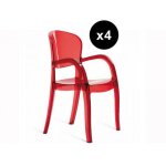 Lot de 4 chaises design rouge transparente victor Lot de 4 chaises design rouge transparente victor