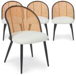Lot de 4 chaises design showan avec cannage rotin et tissu bouclette crme