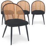 Lot de 4 chaises design showan avec cannage rotin et tissu bouclette noir