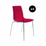 Lot de 4 chaises design transp. rouge olympie