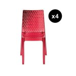 Lot de 4 chaises design transparente rouge delphes Lot de 4 chaises design transparente rouge delphes