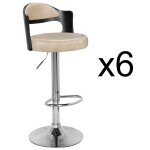 Lot de 6 chaises de bar ruben bois noir et simili crme