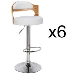 Lot de 6 chaises de bar ruben chne clair et simili blanc