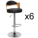 Lot de 6 chaises de bar ruben chne clair et simili noir