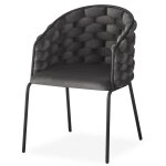 Lot de 6 chaises design au dossier arrondi style maillage tricotane velours gris et mtal noir