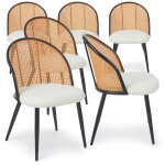 Lot de 6 chaises design showan avec cannage rotin et tissu bouclette crme