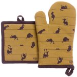 Lot gant de cuisine / manique dubout partition de chats cannelle 18 x 28