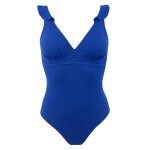 Maillot de bain 1 pièce plongeant à volant bleu janine robin Maillot de bain 1 pièce plongeant à volant bleu janine robin