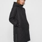Manteau capuche au - dessus du genou noir