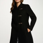 Manteau cintr� col montant noir femme en laine