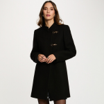 Manteau cintr col montant noir femme en laine