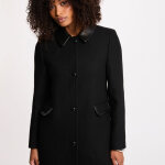 Manteau droit mi - long noir femme en laine