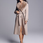 Manteau long ceintur beige femme