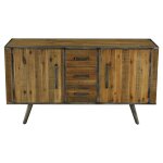 Meuble bas 3 tiroirs, 2 portes en bois naturel foncé Meuble bas 3 tiroirs, 2 portes en bois naturel foncé