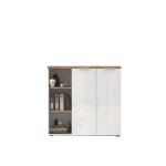 Meuble de bureau bas 2 portes 2 tagres niche avec 2 tagres chene poign mtal easy