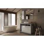 Meuble salle de bain sur pieds ancona 2 tiroirs 3 niches vasque à poser 110 cm Meuble salle de bain sur pieds ancona 2 tiroirs 3 niches vasque à poser 110 cm