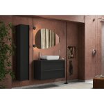 Meuble salle de bain suspendu coloris frêne noir 2 tiroirs + vasque à poser en céramique Meuble salle de bain suspendu coloris frêne noir 2 tiroirs + vasque à poser en céramique