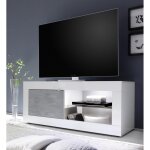 Meuble tv 1 porte basic laqu blanc et dcor beton