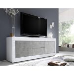 Meuble tv 2 portes et 2 tiroirs basic blanc et dcor beton