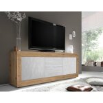 Meuble tv 2 portes et 2 tiroirs basic d�cor marbre blanc