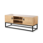 Meuble tv décor chêne 2 portes et niche centrale en bois beige Meuble tv décor chêne 2 portes et niche centrale en bois beige