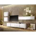 Meuble tv lowboard 4 portes blanc lacqu