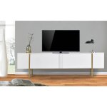 Meuble tv moderne avec 2 portes valmain blanc et mtal or