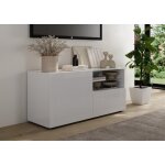 Meuble tv petit 1 porte 1 tiroir rio blanc laqu brillant