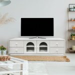 Meuble tv avec portes et tiroirs style naturel chic volos blanc textur