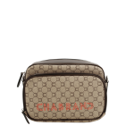 Mini sacoche marron en toile enduite cuir avec logo orange
