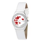 Montre alysson coquelicot blanche à mouvement tournant ornée de cristaux scintillants Montre alysson coquelicot blanche à mouvement tournant ornée de cristaux scintillants