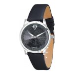 Montre ambrine lgante noire orne de cristaux scintillants