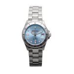 Montre beuchat beu1955 - 3 - dateur lunette unidirectionnelle 20 atm acier argent cadran bleu femme