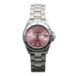 Montre beuchat beu1955 - 4 - dateur lunette unidirectionnelle 20 atm acier argent cadran rose femme