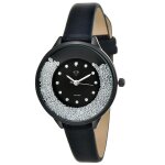 Montre femme mf459 - diamant - noir - bracelet en cuir noir